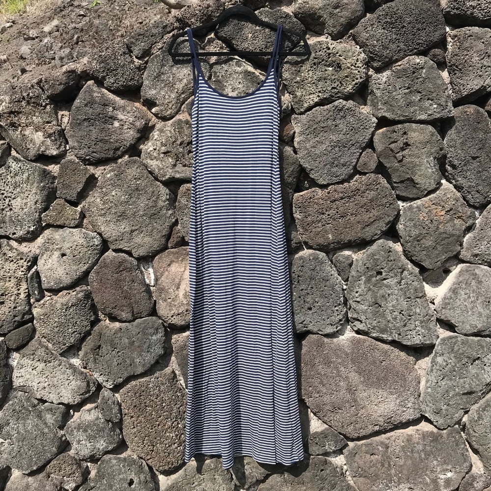 Blue striped backless maxi dress